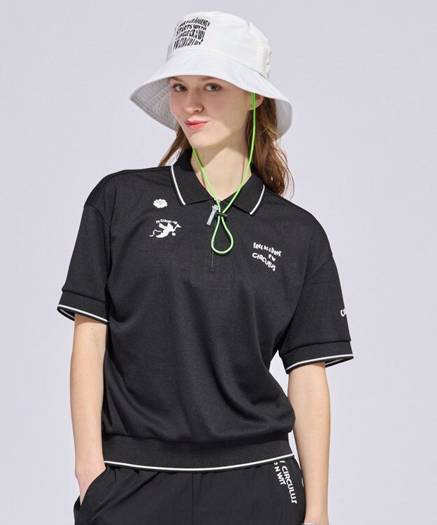 PW CIRCULUS 【WOMEN】ミニワッフル鹿の子ポロ ゴルフウェア レディース ブラック系