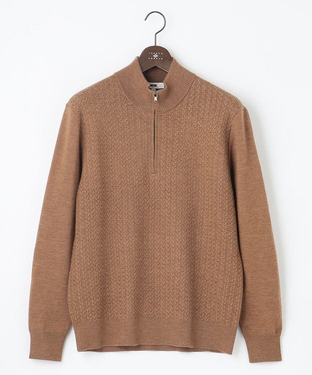 JOSEPH ABBOUD 【滑らかな肌触り/洗える】エクストラファインメリノウール ジップ ニット キャメル系