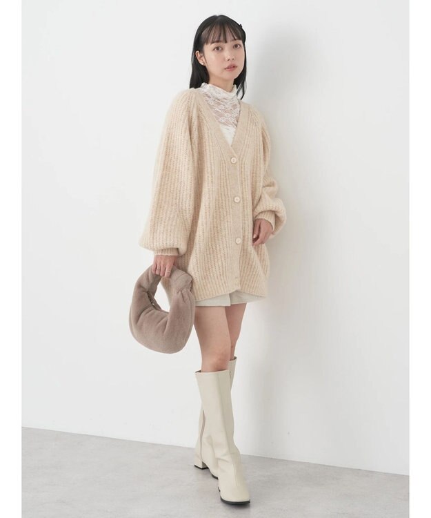 earth music&ecology フワフワＭＩＸヤーンカーディガン Light Beige