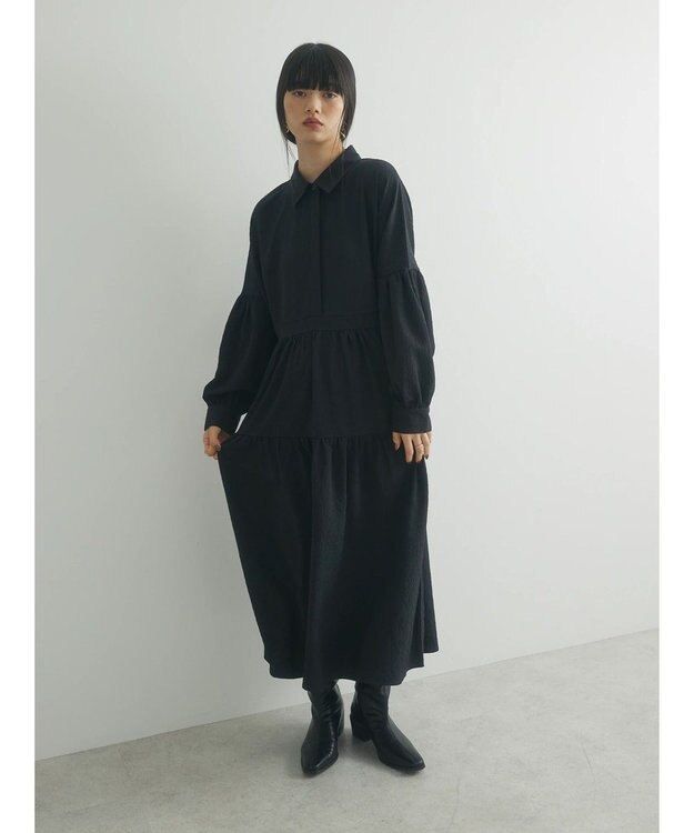 Green Parks armonia. ジャガードシャツワンピース Black