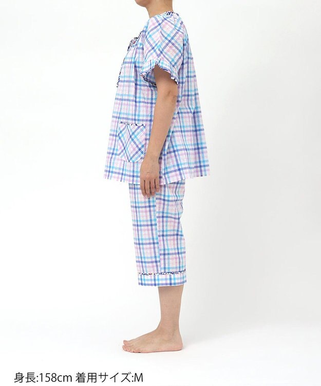 tsumori chisato SLEEP ツモリチサト パジャマ 5分袖 半袖 7分丈 綿混(本体) ローン素材 レディース UDT154 /ワコール サックス