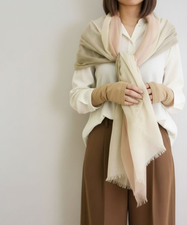 ORuKuBET GRADATION CASHMERE STOLE カーキ