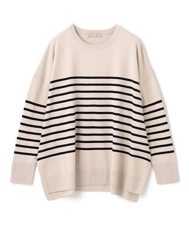 UNFILO マイビューティニット クルーネック ベージュボーダー