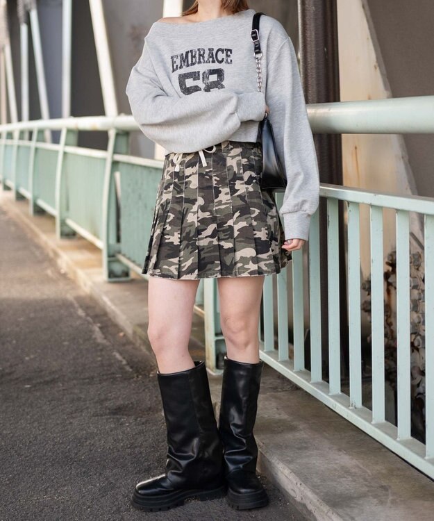 WEGO オフショルショートスウェット 杢グレー