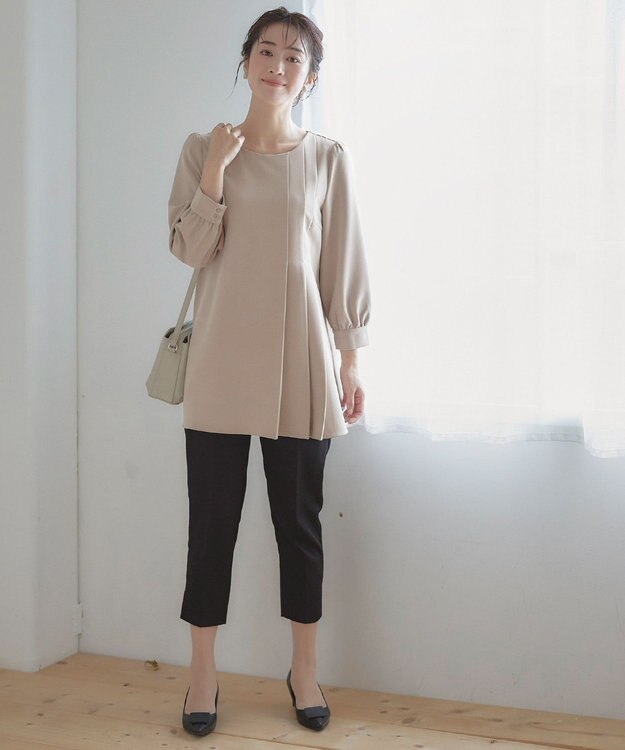 Tiaclasse L 【洗える】アシンメトリ―タックチュニック グレージュ