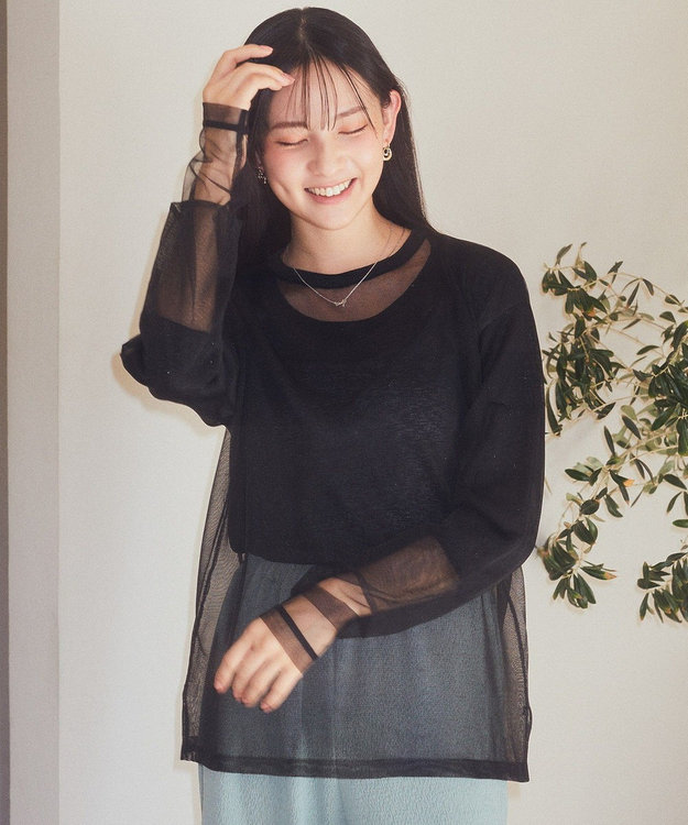 earth music&ecology ラメシアースリーブプルオーバー Black