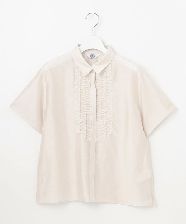 J.PRESS LADIES 【洗える】フリルジャージー ブラウスライク カットソー グレージュ系