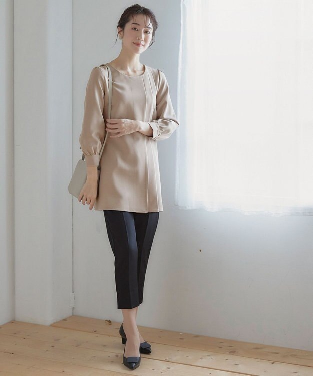 Tiaclasse L 【洗える】アシンメトリ―タックチュニック グレージュ