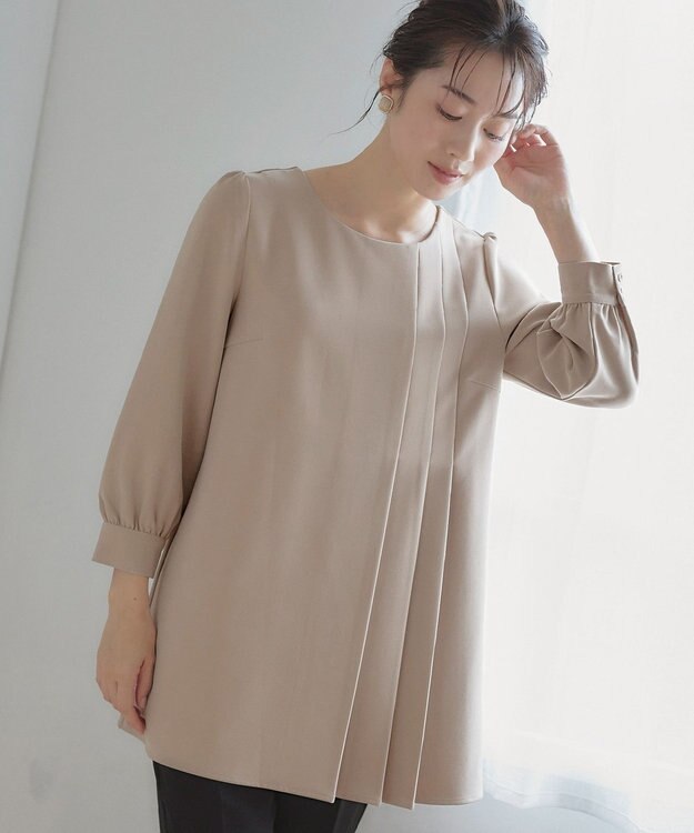 Tiaclasse L 【洗える】アシンメトリ―タックチュニック グレージュ