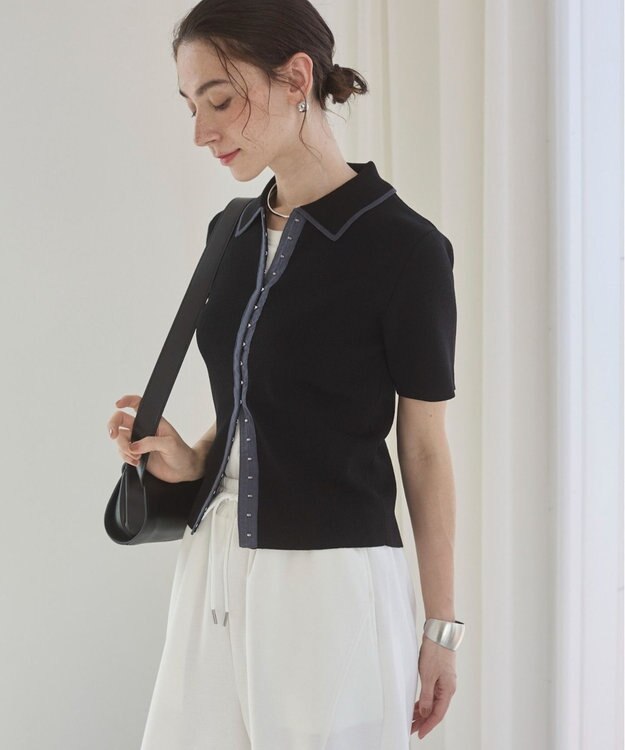 WEGO 【ANGIE VINTAGE/サマーニット】フロントホックポロニット ブラック
