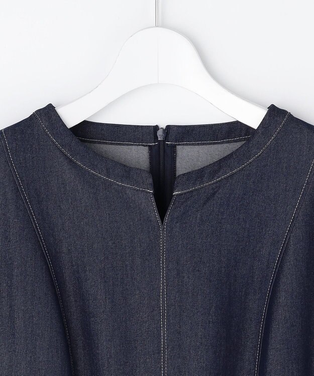 ANY SIS シャンブレーベルテッド ワンピース シャンブレーブルー