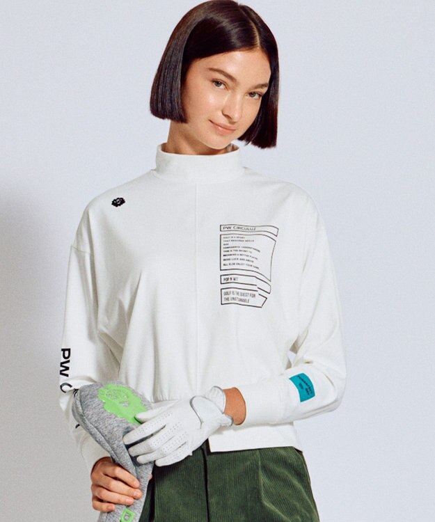 PW CIRCULUS 【吸水速乾 / UV遮蔽率99.5% UVカット / ストレッチ】【WOMEN】ドルマンスリーブモックネックT ゴルフウェア レディース ホワイト系