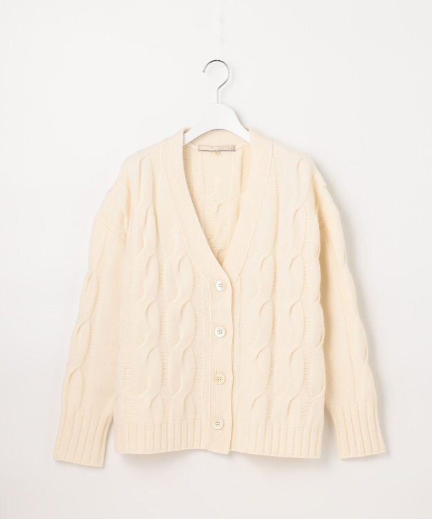 自由区 【洗える】ウールカシミヤブレンド ニットカーディガン ホワイト系