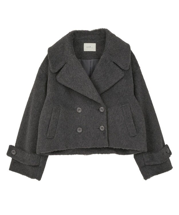 earth music&ecology シャギーショートコート Charcoal Gray