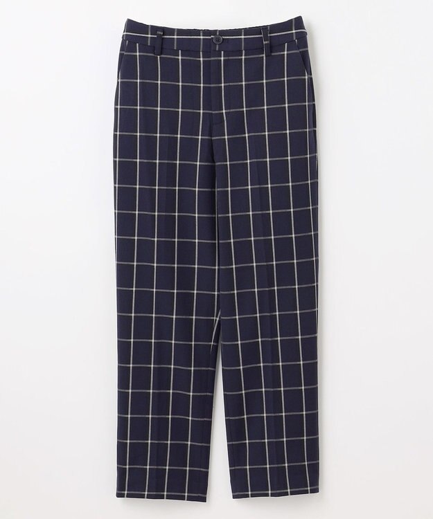 ANY 【洗濯機可/ストレッチ/ウエストゴム/裏起毛】マルチファンクションストレッチチェックテーパードパンツ ネイビーチェック