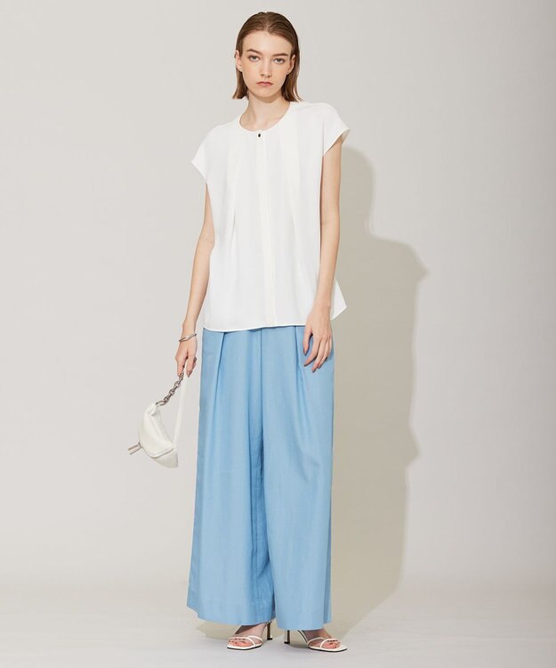 ICB 【洗える】エステルダブルクロス プルオーバーブラウス オフホワイト系