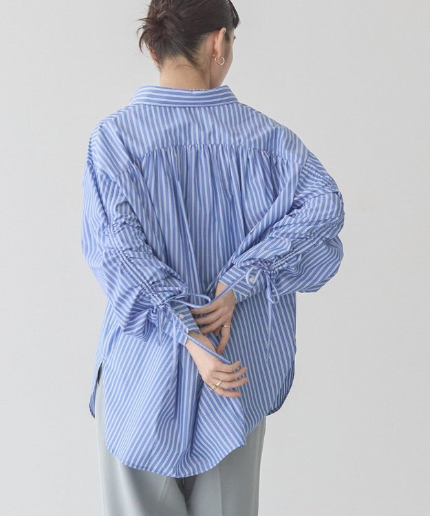 AMERICAN HOLIC イージーケアバックギャザーリボンシャツ Stripe Sax