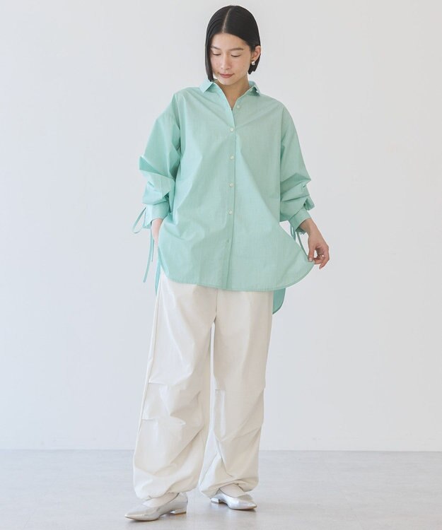 AMERICAN HOLIC イージーケアバックギャザーリボンシャツ Stripe Green