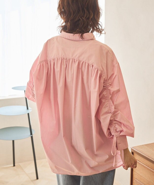 AMERICAN HOLIC イージーケアバックギャザーリボンシャツ Stripe Pink