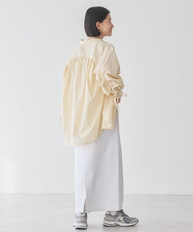 AMERICAN HOLIC イージーケアバックギャザーリボンシャツ Stripe Yellow