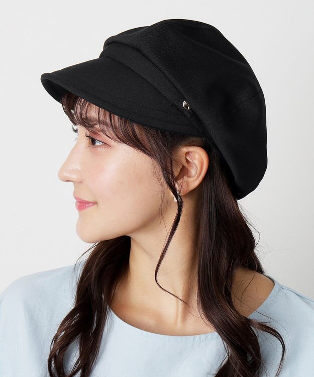 MOONBAT 【日本製/洗える/サイズ調整】フルラ (FURLA) ロゴチャーム付 キャスケット ブラック