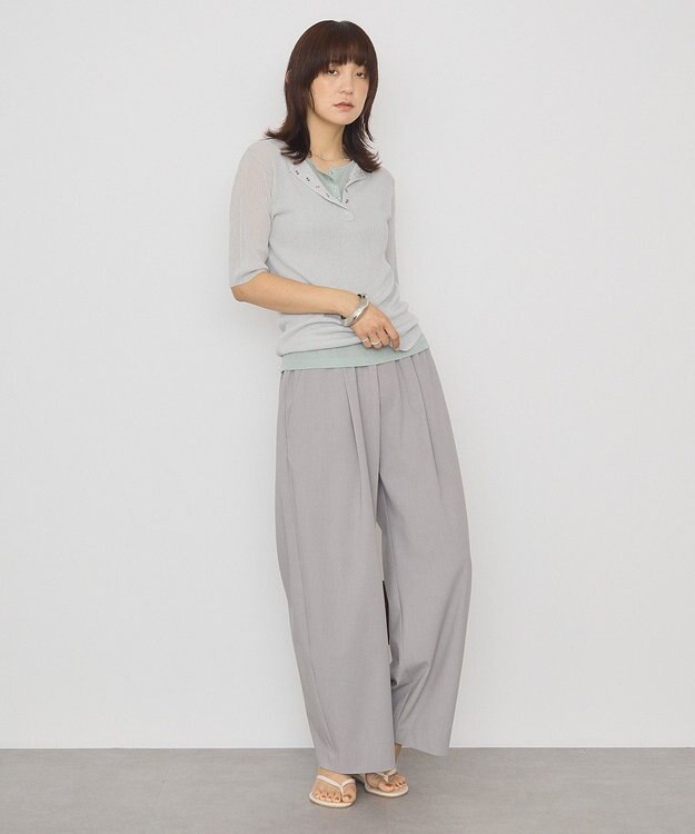 AMERICAN HOLIC 【2点セット】シアーリブヘンリーネックニット＋タンクトップ Light Gray