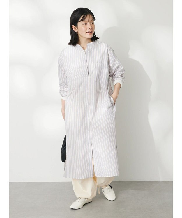 CRAFT STANDARD BOUTIQUE プランサーボタンシャツワンピース Stripe Sax