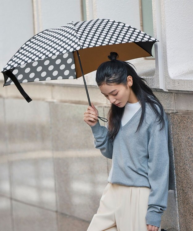 +RING UNISEX プラスリング 簡単開閉式折傘55cm BLK/BGE T1378 黒