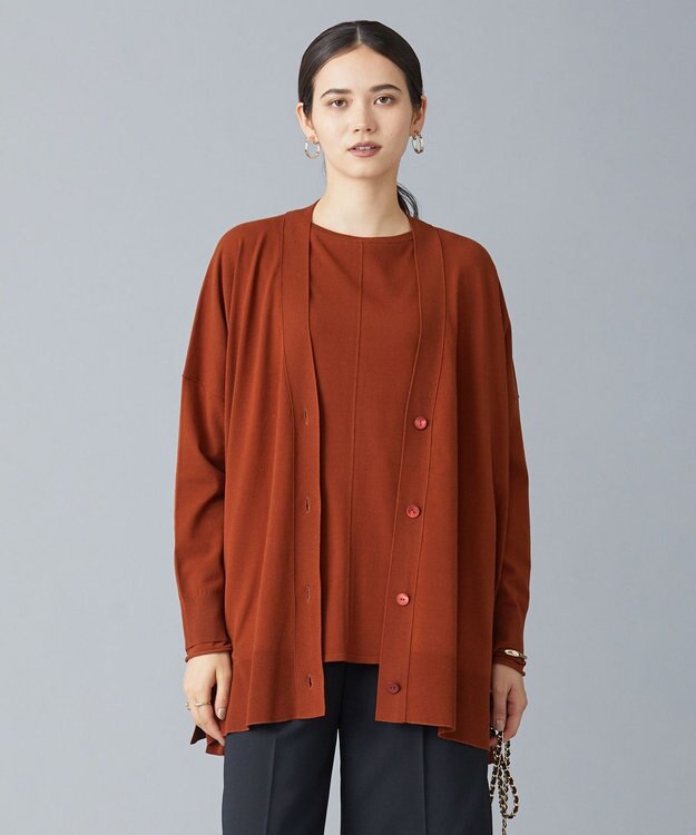 ICB 【洗える・WEB限定カラーあり】 ヴィスコースワイド カーディガン テラコッタ系