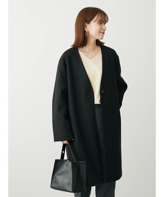 Green Parks 洗えるＶネックミディ丈コート Black
