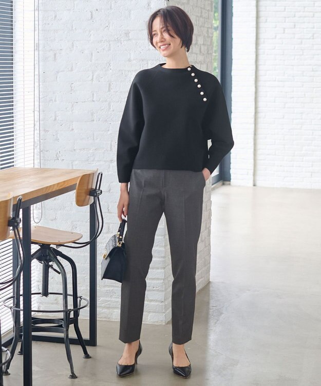 自由区 S ポリエステルホールガーメントラグランボタン ニット ブラック系