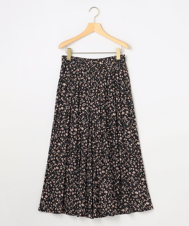 組曲 ギャザーライトデシン パンツ ブラック×ピンクフラワー系