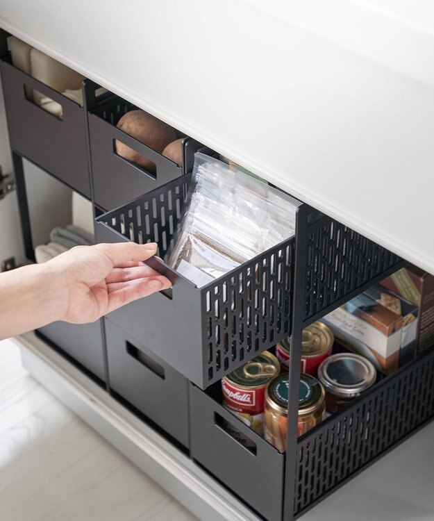 tower シンク下収納バスケット タワー 2段 ブラック ブラック