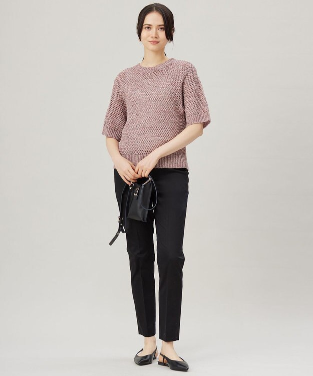 自由区 【洗える】カラーミックスメッシュリネン ニット レッド系