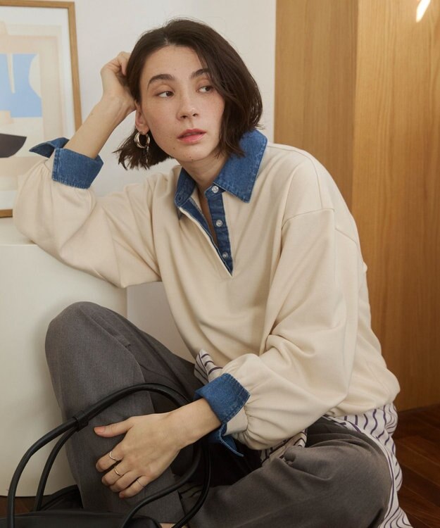 WEGO 【ANGIE VINTAGE】デニム襟スウェット ホワイトアイボリー