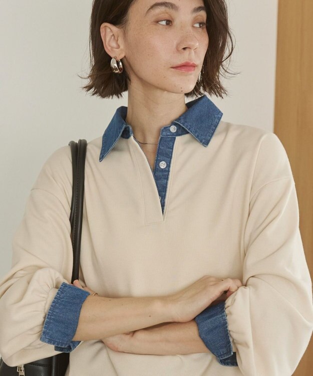 WEGO 【ANGIE VINTAGE】デニム襟スウェット ホワイトアイボリー