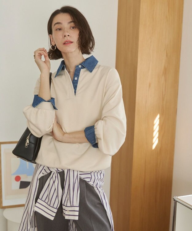 WEGO 【ANGIE VINTAGE】デニム襟スウェット ホワイトアイボリー