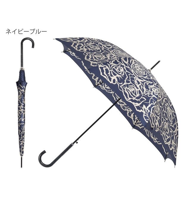 MOONBAT 【雨傘】ミラ・ショーン (mila schon) 薔薇 ナイロンサテン 長傘 ネイビーブルー