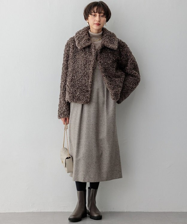 23区 シルクネップヘリンボーン オールインワン ワンピース ブラウン系