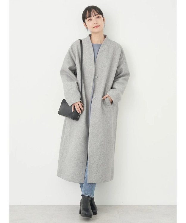 earth music&ecology Ｖネックノーカラーコート Gray Mixture