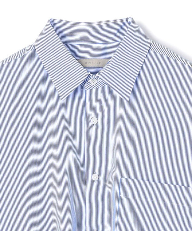 UNFILO MENS コットンライク レギュラーカラー シャツ ブルーストライプ