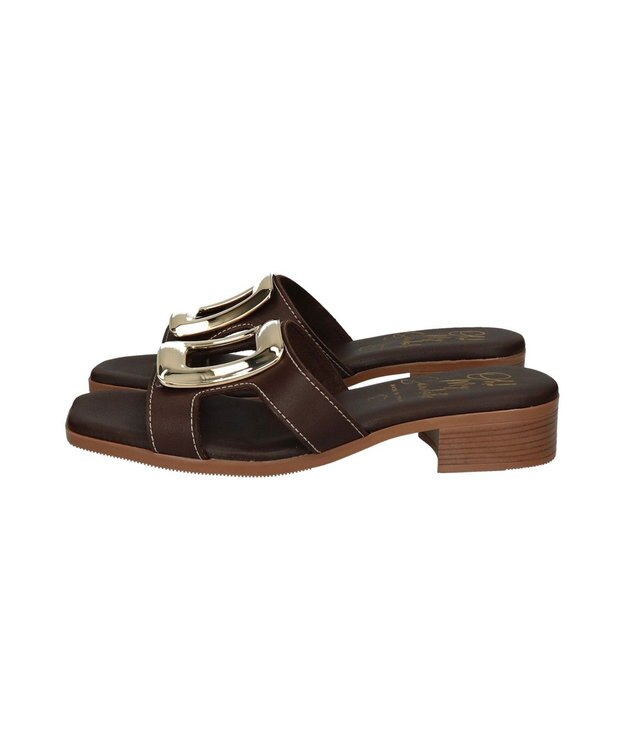 INTER-CHAUSSURES 【Oh my Sandals】メタルバックルローヒールミュールサンダル ダークブラウン