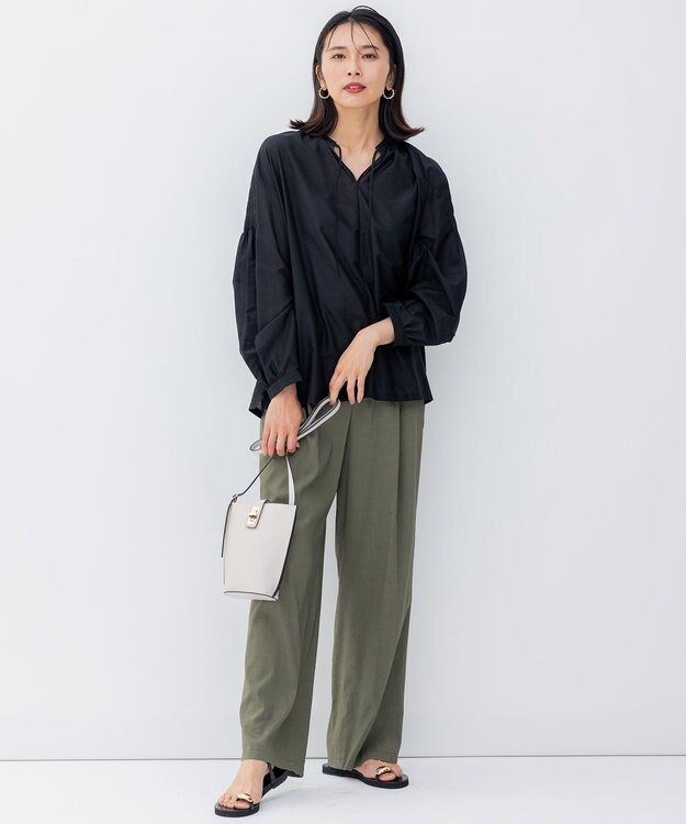 23区 【洗える】コットンシルクローン スキッパー ブラウス ブラック系