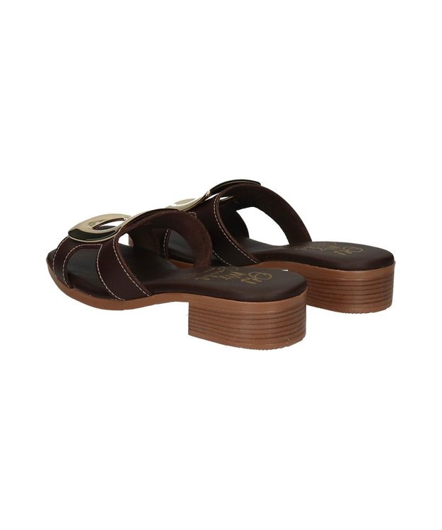 INTER-CHAUSSURES 【Oh my Sandals】メタルバックルローヒールミュールサンダル ダークブラウン
