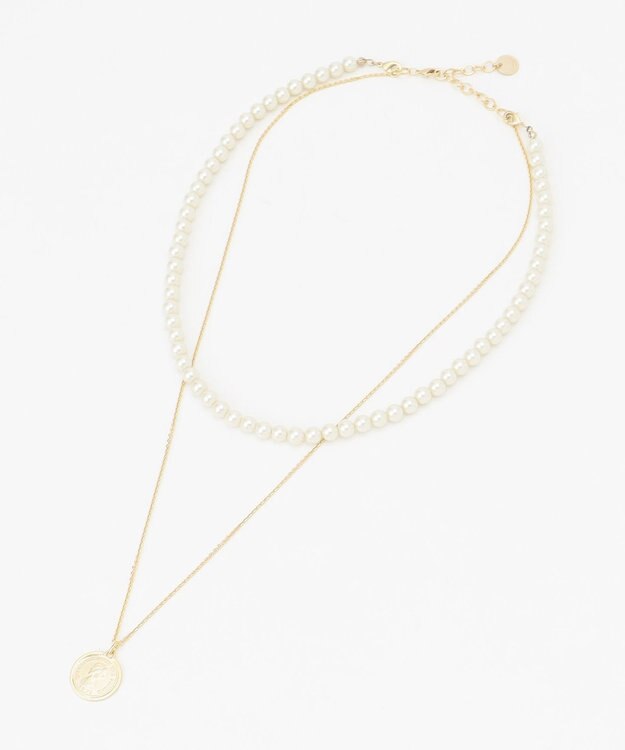 J.PRESS LADIES 【3WAY】 パールコイン 2連 ネックレス ゴールド系