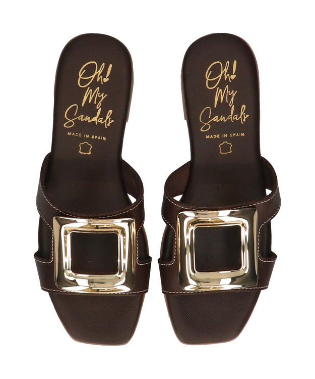 INTER-CHAUSSURES 【Oh my Sandals】メタルバックルローヒールミュールサンダル ダークブラウン