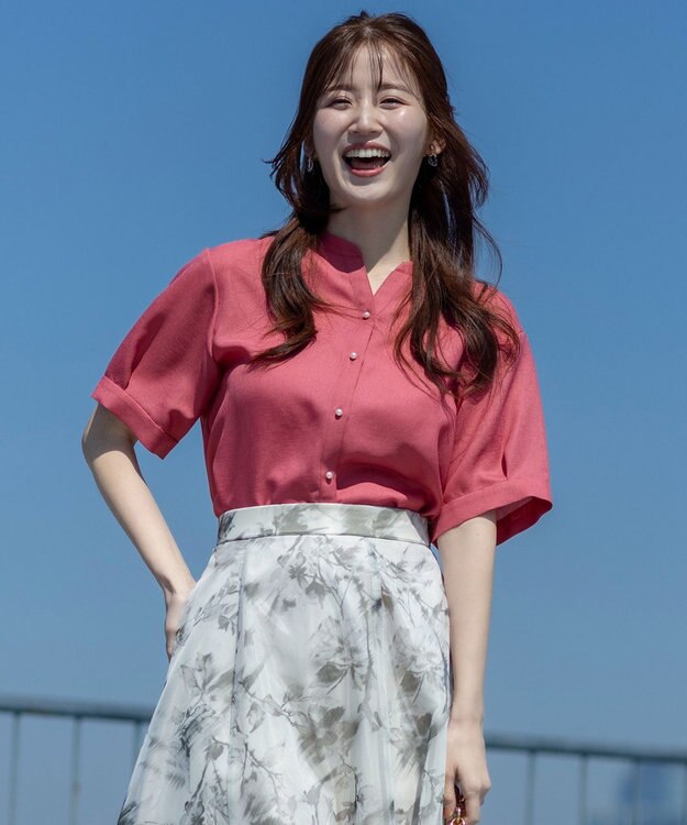 ANY SIS 【接触冷感・UVカット・速乾】スムージーポリエステル 2WAY ブラウス レッド