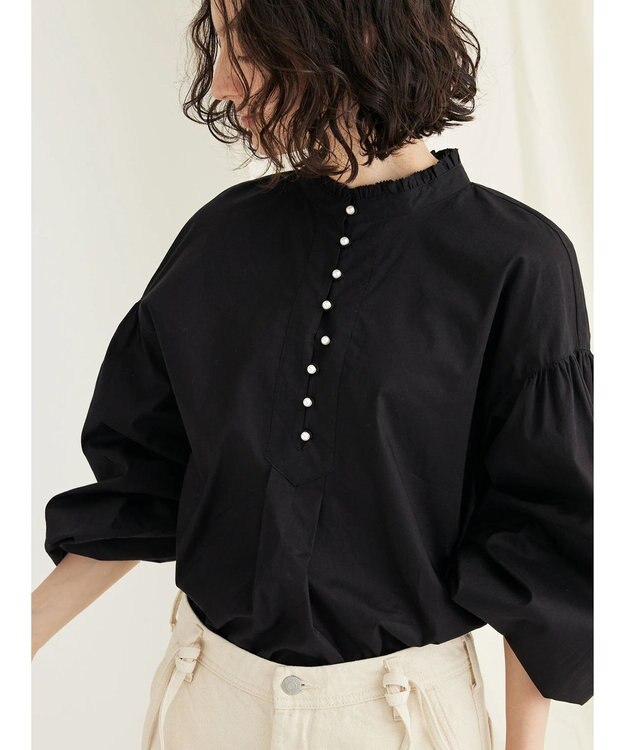 CRAFT STANDARD BOUTIQUE パールボタンピコフリルブラウス Black