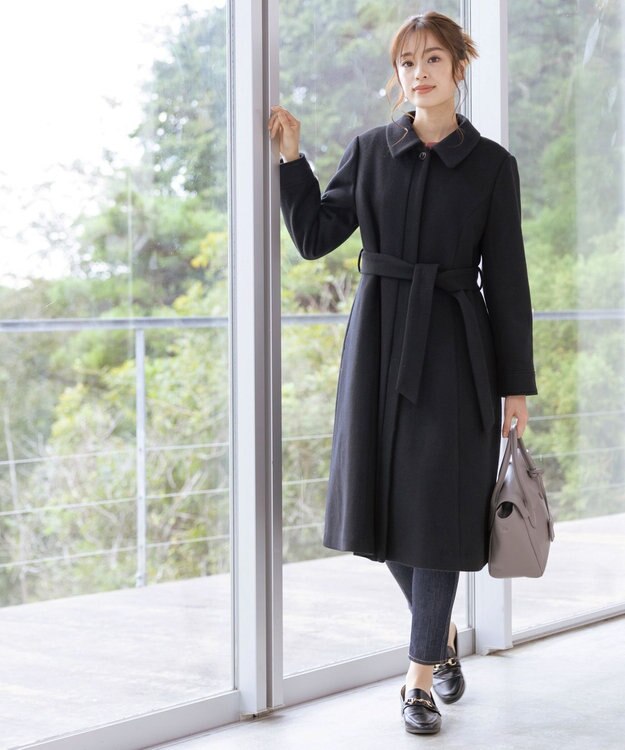 Tiaclasse L 【ウール90％】ステンカラープリンセスウールコート ブラック