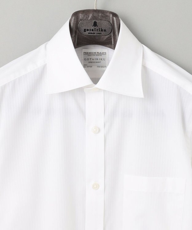 GOTAIRIKU 【形態安定】PREMIUMPLEATS_セミワイドカラー _織柄_通年ドレスシャツ ドビーストライプ/ホワイト系1